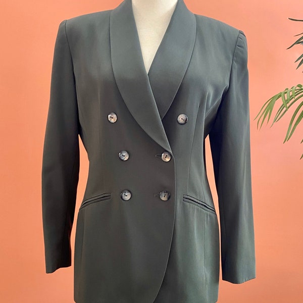 Ladies Size 6P Fern Green Double Breasted Blazer, Work Attire, 1990’s Classic Blazer