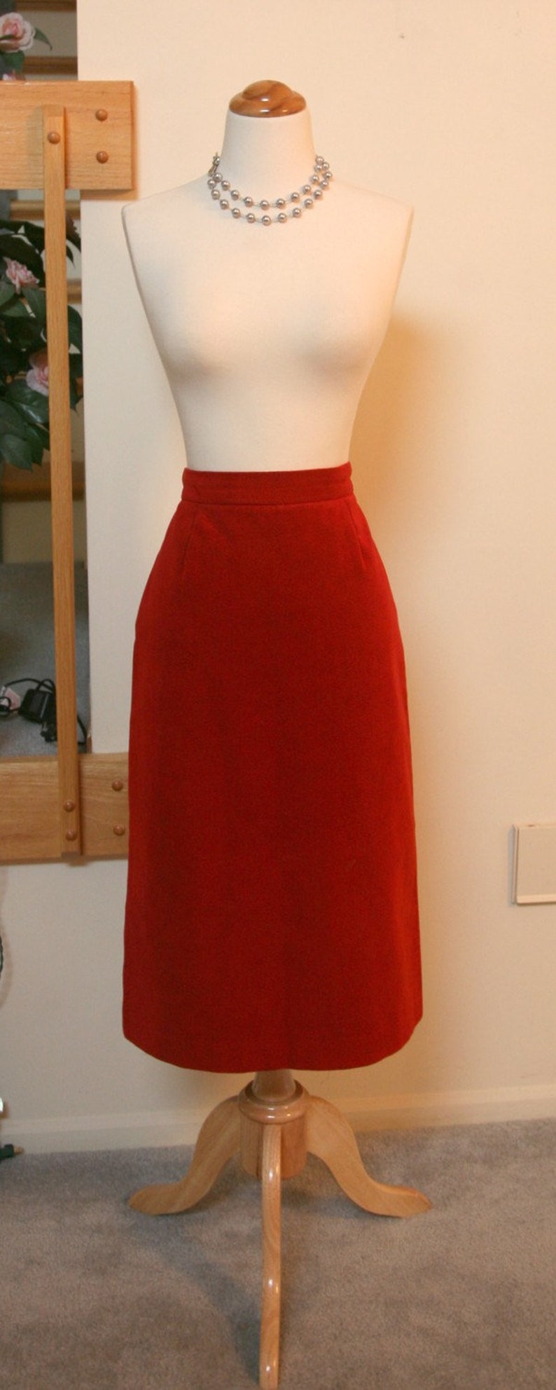 Red Suede Skirt, Pencil Skirt, Suede Skirt, Mid Calf, Long Skirt, Woman's Dressy Skirt, Work Attire, Soft Suede Skirt, 80's Attire image 1