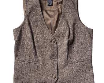 Ladies MODA International Brown Tweed Short Crop Vest Size Small