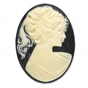 Ivory and Black Acrylic Cameo Cabochon, Size 40x30MM, Cameo Cabochon, Jewelry Destash, Black and Ivory Cameo, Acrylic Cabochon