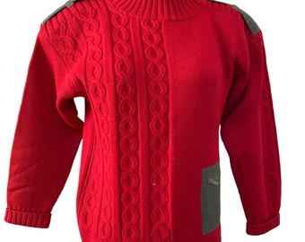 Ladies Red and Khaki Wool Blend Turtleneck Cable Sweater Circa 1980’s