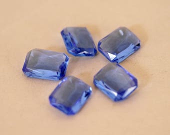 Blue, Faceted Glass Rectangular Cabochon, Glass Bead, Blue Glass Cabochon, Qty 10 Pieces, Destash Beads, Blue Beads, 18x14MM, Vintage Bead