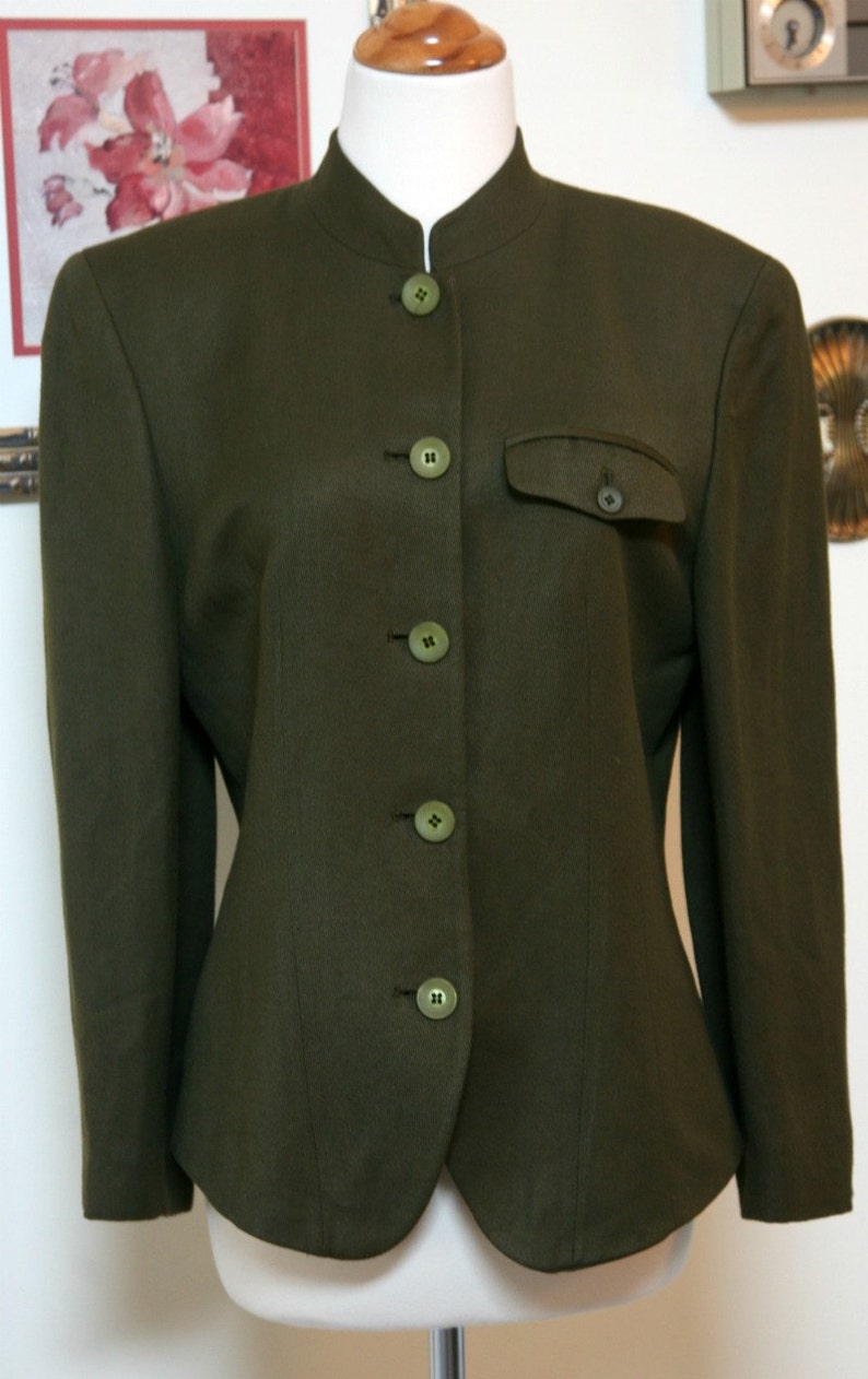 Olive Drab Blazer, Liz Clairborne, Military Style Blazer. Size 6, Green Blazer, Linen Olive Blazer, Woman's Jacket, Work Attire image 2