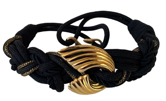 Ladies Black and Gold Stretchy Belt Circa 1990’s - image 1