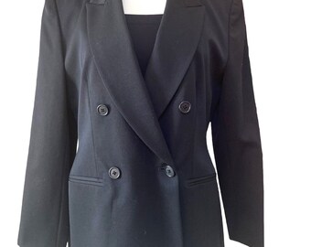 Classiques Entier Petites Size Small Black Tuxedo Style Double Breasted 100% Pure Wool Blazer