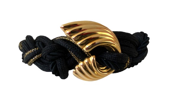 Ladies Black and Gold Stretchy Belt Circa 1990’s - image 2