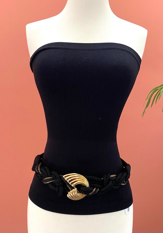 Ladies Black and Gold Stretchy Belt Circa 1990’s - image 5