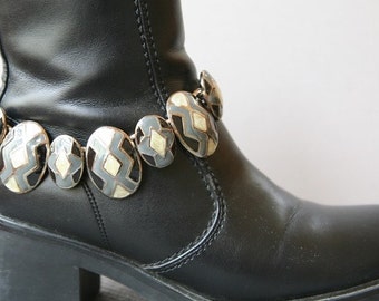 Chaîne de bottes, noir et blanc, accessoires de bottes, bracelet de bottes, bijoux pour chaussures, bijoux pour bottes des années 80