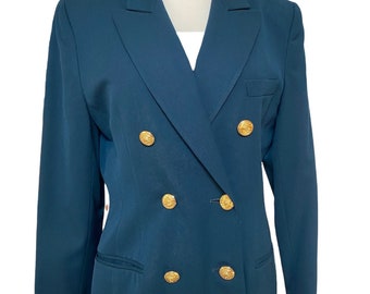 Kelly Green Double Breasted Jones New York Wool Blazer Size 6 Petite