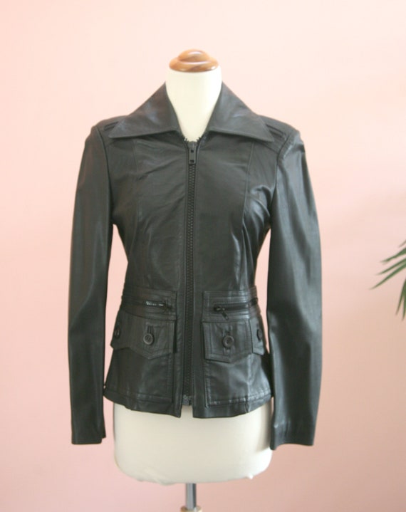 black leather jacket short