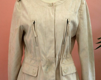 Cream Colored Chamois Jacket, Ivory Jacket, Ladies Outerwear, Summer Outerwear, Drawstring Jacket,  Zipper Detailed Pockets