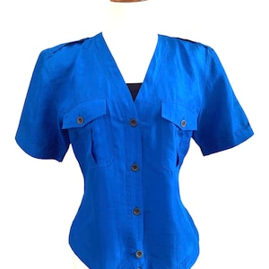 Deep Turquoise Colored Short Sleeve Silk Blouse Size 3/4 Circa 1990’s