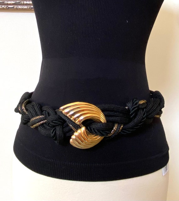 Ladies Black and Gold Stretchy Belt Circa 1990’s - image 6