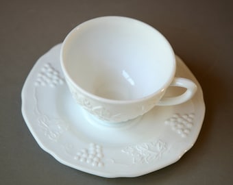 Milk Glass Coffee Cup and Saucer Set of 6