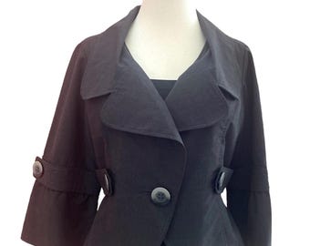 Ladies Charcoal Grey Short Big Button Caaual Jacket Size Medium
