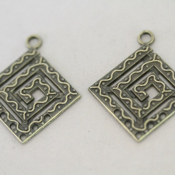 Antiqued Brass Plated Pewter Drop with 5 Holes Qty 9