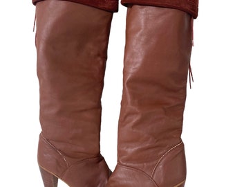 Ladies Zodiac Rust Colored Suede Trimmed 6.5M Leather Knee High Cuff Boots, Circa 1990’s