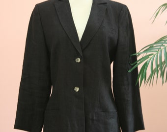 Ladies Size 4 Black Linen Blazer, Woman's Blazer, Linen Blazer, 1990's Blazer. Woman's Black Blazer, Work Attire