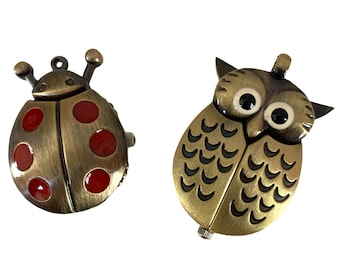 Antiqued Brass Owl Head Or Lady Bug Watch Face Pendant, Destash Jewelry Findings, Animal Pendants