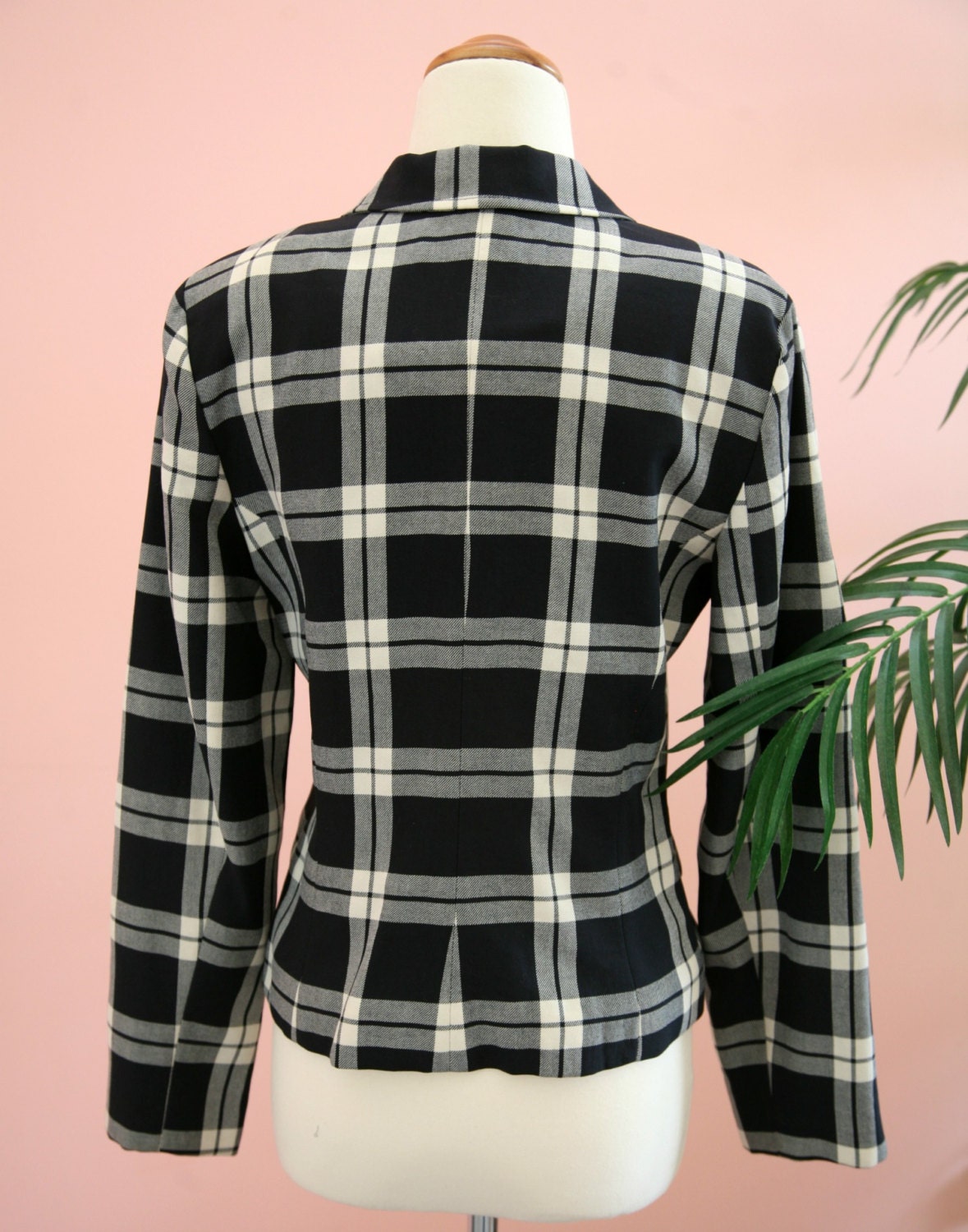 Ladies Navy Blue and White Checkered Cropped Blazer Zipper - Etsy Norway