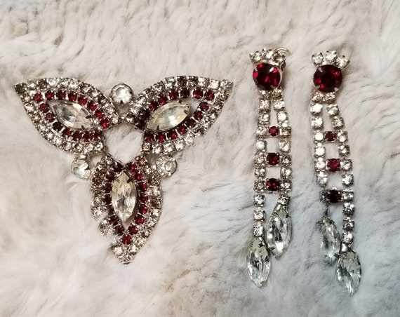 Rhinestone Brooch and Earring Jewelry Set