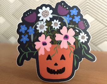 Halloween Bucket Bouquet Vinyl Sticker 3"