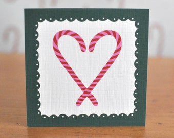 Candy Cane Heart Gift Tag - 2.75” square, set of 10