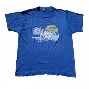 Vintage 1980s 80s Screen Stars California Palm Tree Graphic Tee Made in USA Mens Size M Medium