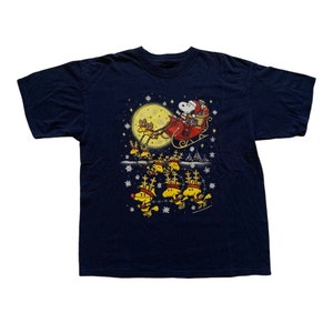 Vintage 1990s 90s Peanuts Snoopy Santa Woodstock Reindeer Graphic Christmas Holiday Graphic Tee Shirt Mens Size XL