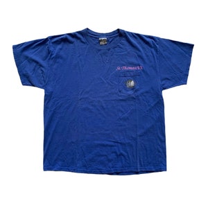 Vintage 1990s 90s St. Thomas Sailing Graphic Tourist Blue Pocket Tee Shirt Mens Size XL Extra Large
