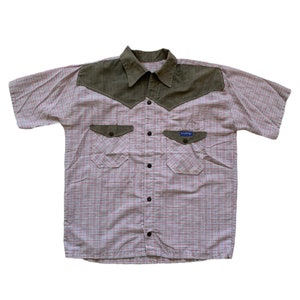 Vintage jaren 1990 jaren 90 western plaid grijs / rood metalen button up shirt mens maat L large
