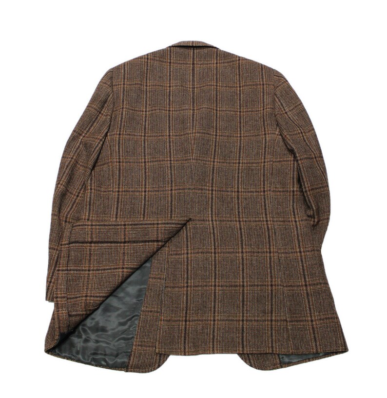 Vintage Union Made Brown Windowpane Wool Sports Coat Menswear 3-Button Jacket Mens Size 40L