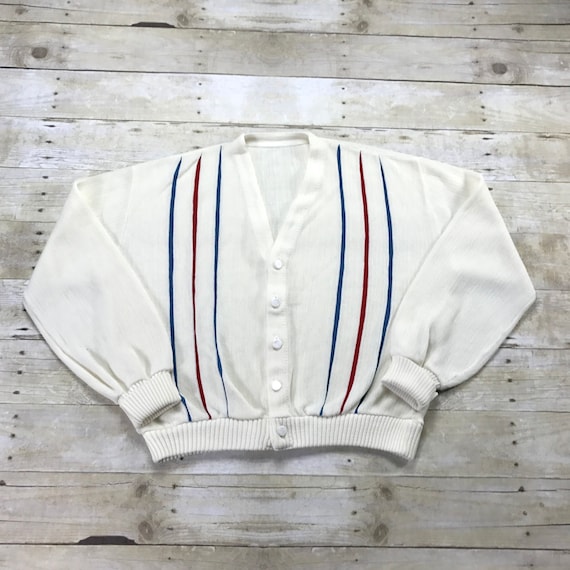 Vintage 1960s 60s Red / White / Blue Striped Cardi