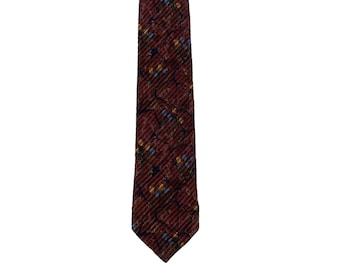 Vintage Ermenegildo Zegna Floral Print Burgundy Silk Blend Necktie Menswear Made in Italy