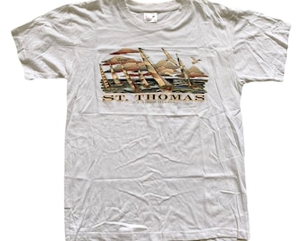 Vintage 1990s 90s St. Thomas U.S. Virgin Islands Sailboat Graphic Tourist Tee Shirt Mens Size L Large