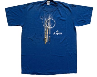 Vintage 1970s 70s 1979 Aspen Colorado Blue Tourist Tee Shirt Made in USA Mens Size M Medium