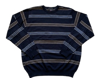 Vintage 2000s 00s Paul and Shark Yachting Supermelange Light 120s Wool Navy Blue Striped Sweater Made in Italy Mens Size L Large