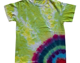 Vintage 1990s 90s Green / Yellow / Purple / Blue Tie Dye Print Hippie Shirt Mens Size M Medium