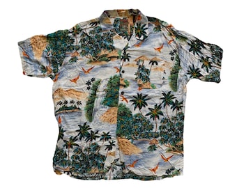 Vintage 1990s 90s Hawaii Islands Waterfall Scene Rayon Hawaiian Aloha Tiki Shirt Mens Size XL Extra Large