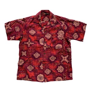 Vintage 1970s 70s Red / Orange Tiki Style Hawaiian Aloha Shirt Mens Size M Medium