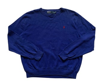 Vintage Polo by Ralph Lauren Red Logo Blue Crewneck Sweatshirt Mens Size XL