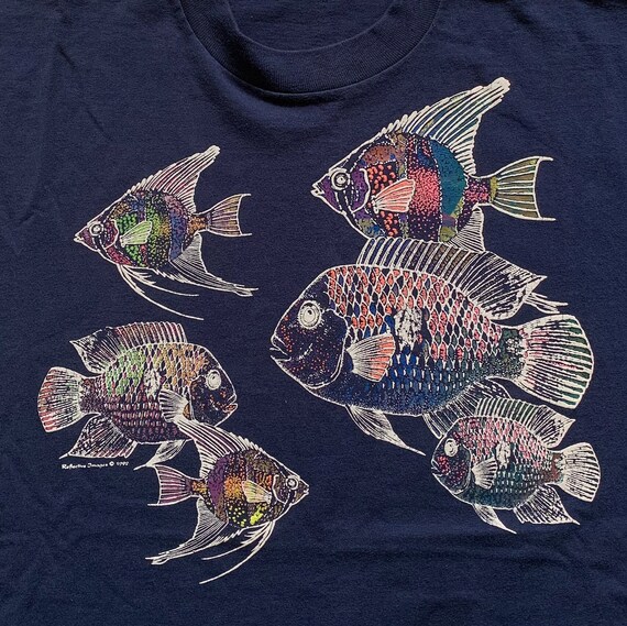 Vintage 1990s 90s Fish Print Manchester Beach, Ca… - image 4