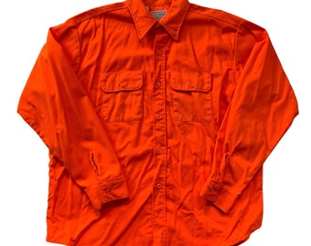 Vintage 1970s 70s Sport King Neon Hunters Orange Hunting Shirt Union Made in USA Mens Workwear Size XL Extra Large