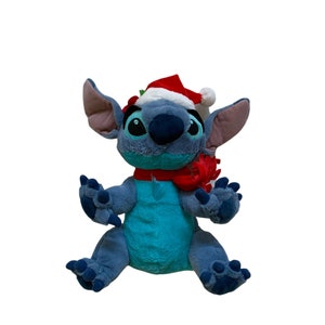 Vintage Authentic Disney Parks Resort 12” Stitch Holiday Christmas Hat XMAS Scarf Stuffed Animal Plush