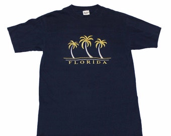 Vintage 1990s 90s Florida Bordado Gold Palm Trees Camisa Made in USA Mens Size S Small