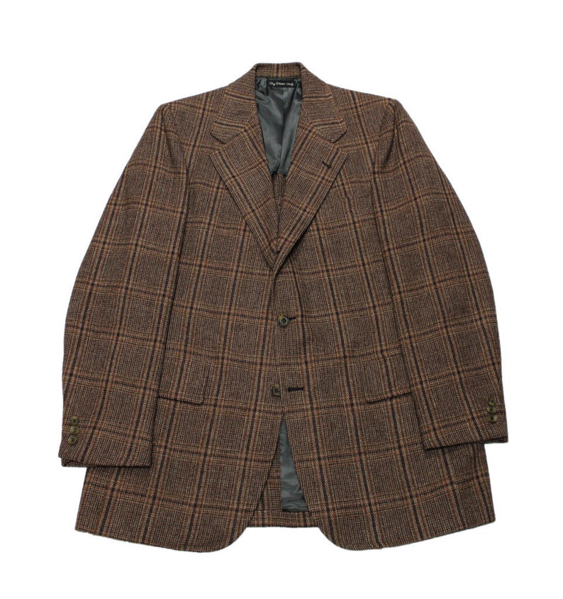 Vintage Union Made Brown Windowpane Wool Sports Coat Menswear 3-Button Jacket Mens Size 40L