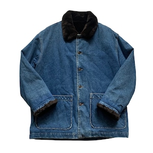 Vintage 1990s 90s HEAVY Denim Button Up Jacket Faux Fur Lining Made in USA Mens Size M Medium
