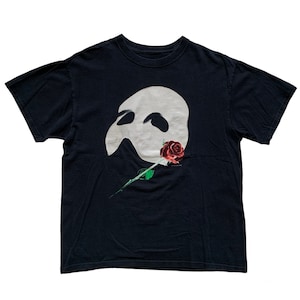 Vintage 1980s 80s 1986 Phantom of The Opera Mask Logo Graphic Tee Shirt Made in USA Mens Size L Large