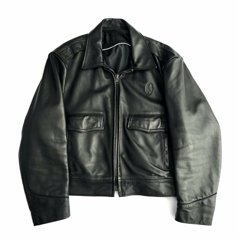 Men's Vintage Black Leather  Police  Jacket 38/40