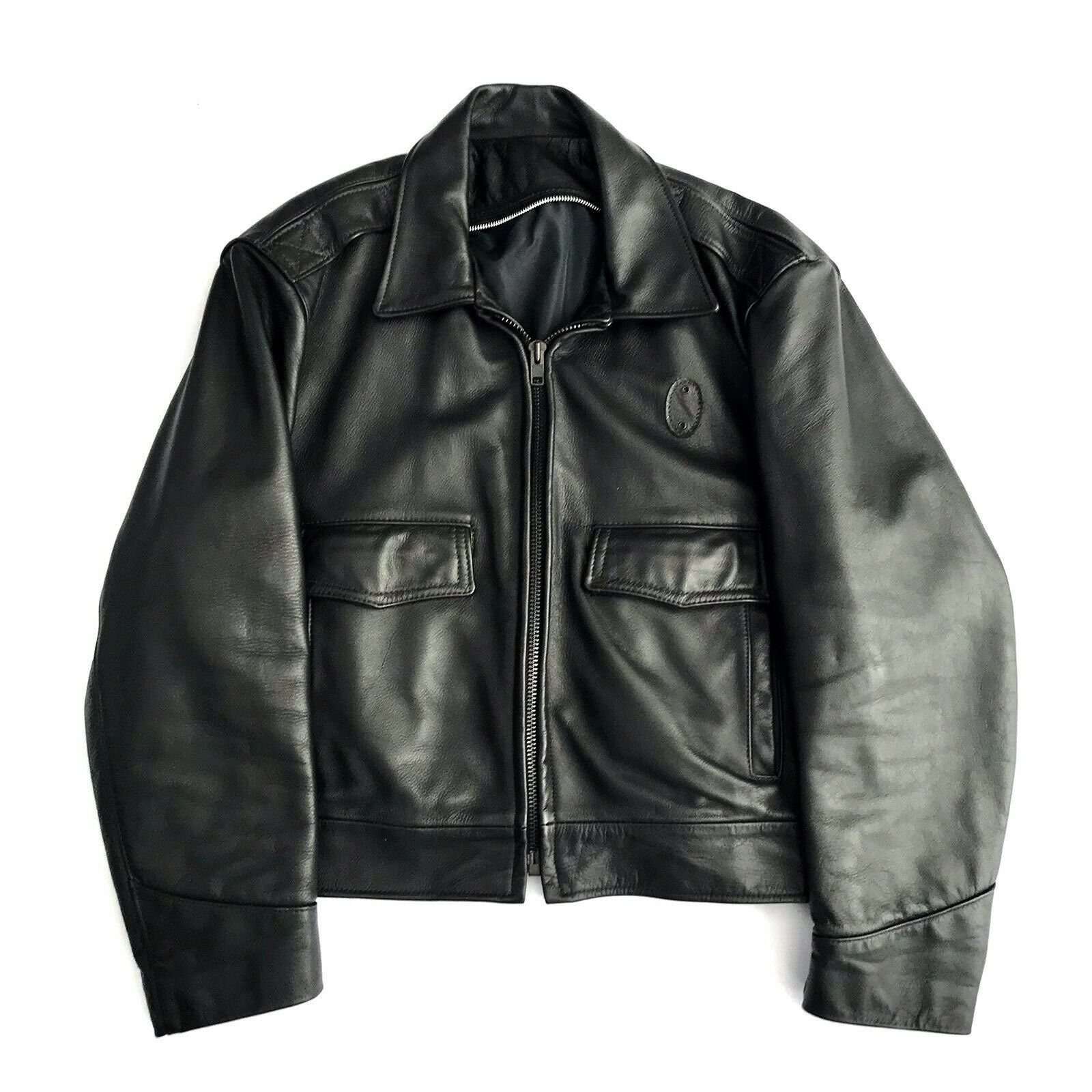 【国際ブランド】 Vintage Genuine Made 6lb Heavy Black Jacket Police Leather ジャケット・アウター